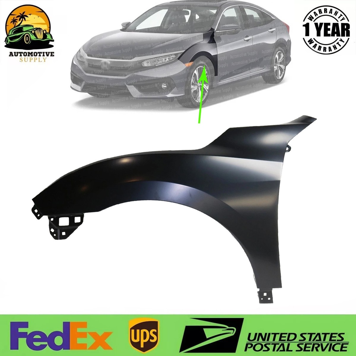 New Front Fender Left Driver LH Side For 2016-2018 Honda Civic