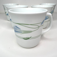 Set of 5 Corning/Corelle Blue Wreath Vintage 80s USA Coffee Mugs 8oz