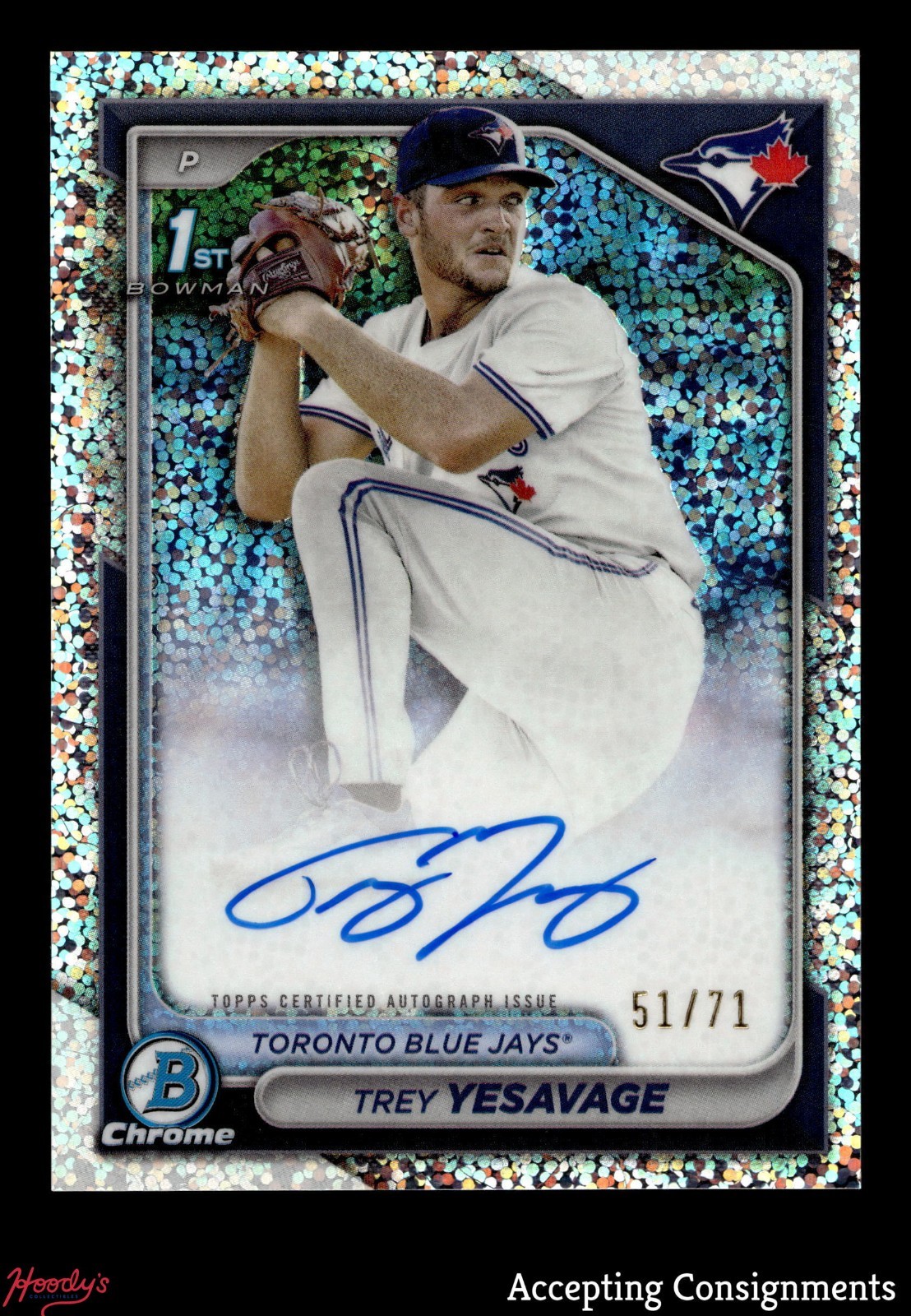2024 Bowman Chrome Draft Sparkle Refractor Trey Yesavage 51/71 ROOKIE 1st AUTO