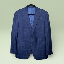 Daniel Cremieux Loro Piana Windowpane Plaid Wool Navy Blue Sport Coat 46 R