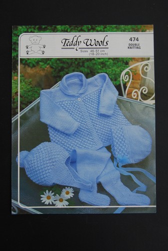 TEDDY Wollmuster #474 - Baby DK Kinderwagen Set / Mantel / Leggings / Mütze / Helm