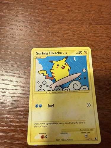 Pokémon Pikachu TCG Surfing Holo Card 114/111 Rising Rivals Secret Rare MP