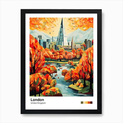 London View geometrische Vektor-Illu gerahmtes Wandbild Poster Leinwanddruck Bild