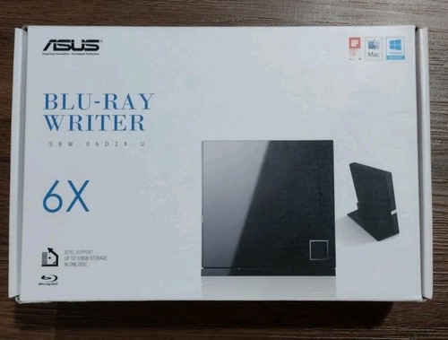 Blu-Ray Writer Burner DVD R RW CD-ROM 6x Drive Open Box ASUS Black Stand Cable