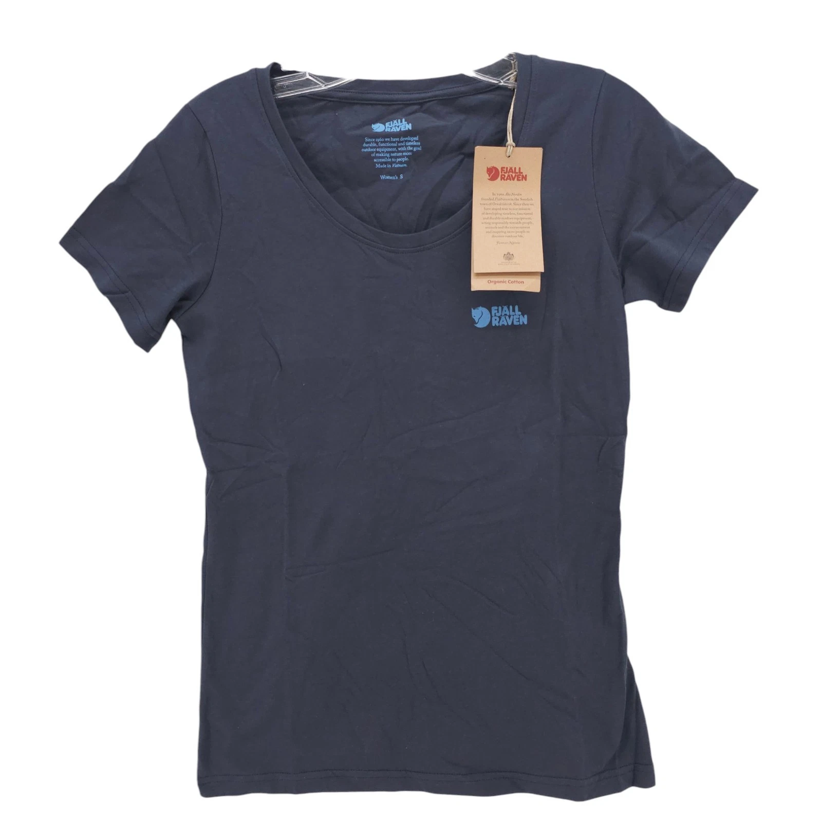 NWT FJALLRAVEN Logo T-Shirt Women's Navy Blue Organic Cotton Blend Women's SMALL