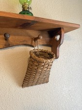 Wood Woven Hanging Basket Leather Handle for Shelf Wall Decor Cottage Farmhouse