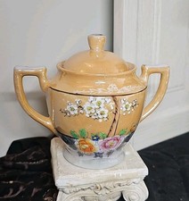 Vintage Japanese Moriage Peach Luster ware Sugar Bowl With Lid Lovely Example