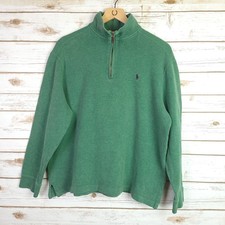 Polo Ralph Lauren Sweater Mens Large Green 1/4 Zip Mock Neck Pullover Logo