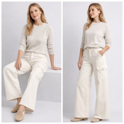 MOTHER The Undercover Cargo Sneak Jeans Cream Puffs 25 Wide Leg Utility  J1760