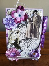 "BE JOYFUL" Junk Journal Book Mini Photo Album w/ Pockets Ephemera 6.25"x4.5