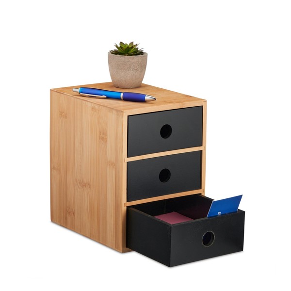 Schreibtisch Organizer Bambus MDF 3 Schubladen Relaxdays 21X15X20 Cm-image