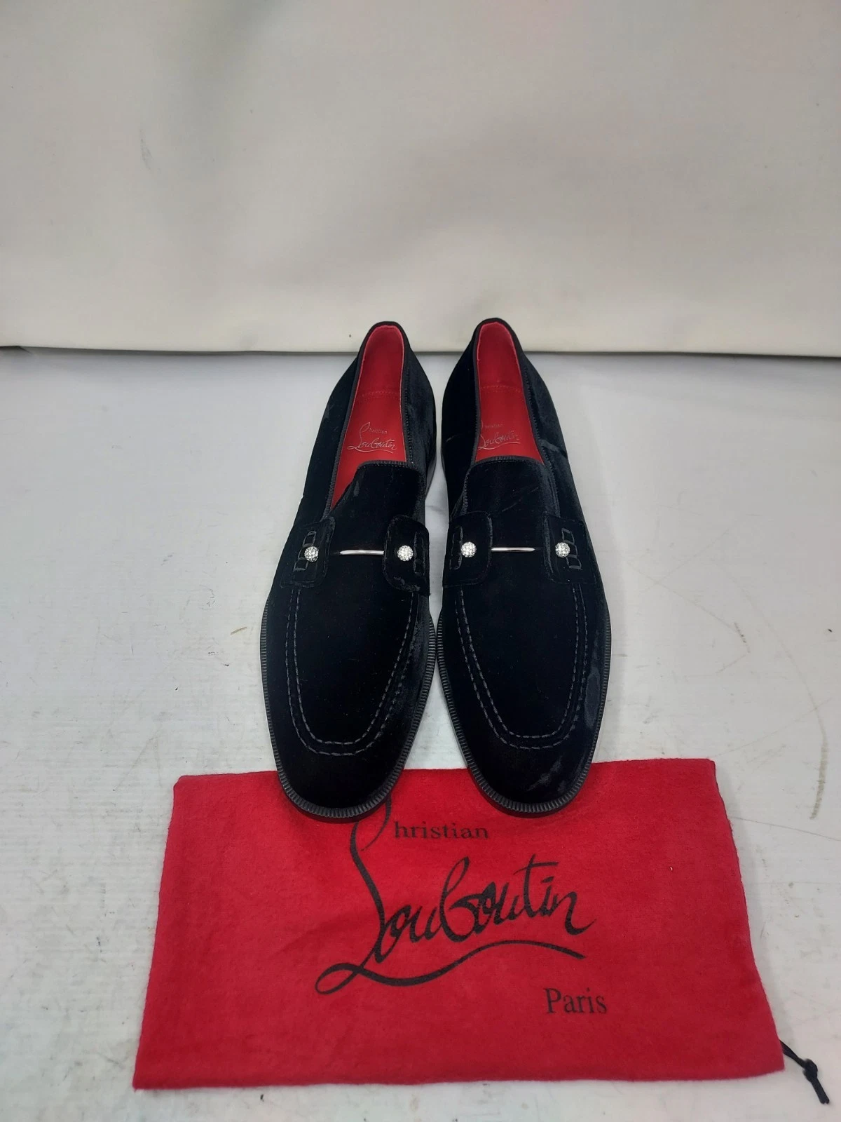 Christian Louboutin — CHRISTIAN LOUBOUTIN MEN US 8.5 EU 41.5 NEW Black Chambelimoc Strass Velvet Shoe