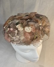 Vintage 1940-50s Pink Taupe Millinery Floral Petal Hat  