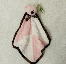 Baby Ganz Mini Blankie Lovey Security Blanket Pink White Brown Bear Plush Rattle