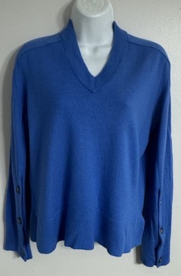 Nordstrom Sweater Women s 100% Merino Wool V-Neck Buttons Size Small Blue