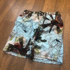 Vtg Y2K Hurley Surf Beach Core Japanese Dragon Blue Hybrid Trunks Board Shorts