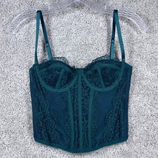 Emerald Green Lace Corset Top Bustier Sweetheart Neckline Hook Eye Back Small