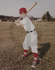 Little League Baseball Player Boy, Batting Stance, Red Sox 1960's Snapshot Photo