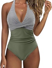Womens Size Medium Tummy Control Halter Top Push Up 1 Piece Swimsuit