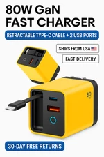 80 W  3 in 1 GaN Fast Charger  Retractable Type-C Cable + 2 USB Ports 15 16 17