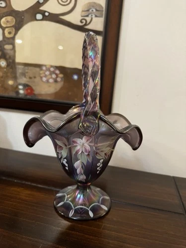 Fenton Art Glass Plum Wisteria  Basket 75th Diamond Jubilee Collection Vintage