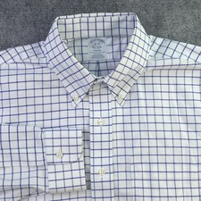 Brooks Brothers Dress Shirt 16 34 Regent Non Iron Oxford White Blue Check
