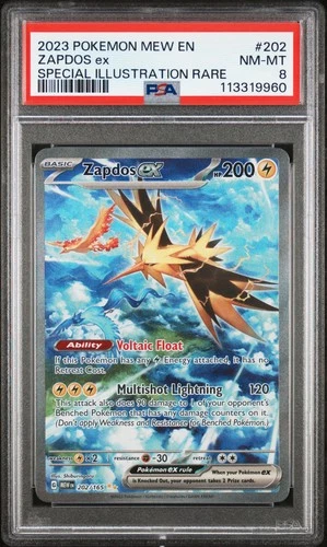 2023 POKEMON MEW EN-151 SPECIAL ILLUSTRATION RARE #202 ZAPDOS EX PSA 8