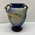 Roseville Blue Pine Cone Vase With Handles  EXCELLENT 844-8 Rare