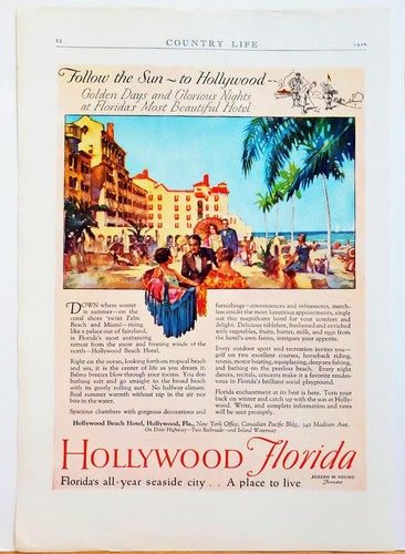 1926 Florida Hollywood Beach Hotel Art Deco Fashion Guests COLOR ART PRINT AD - Picture 2 of 2