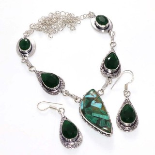 Pretty Copper Malachite Green Onyx Necklace Earrings Set 19|1.8" Trendy GW