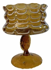 Nailsea Italian Glass White On Yellow/Amber Draped Jenny Lind Cameo Compote