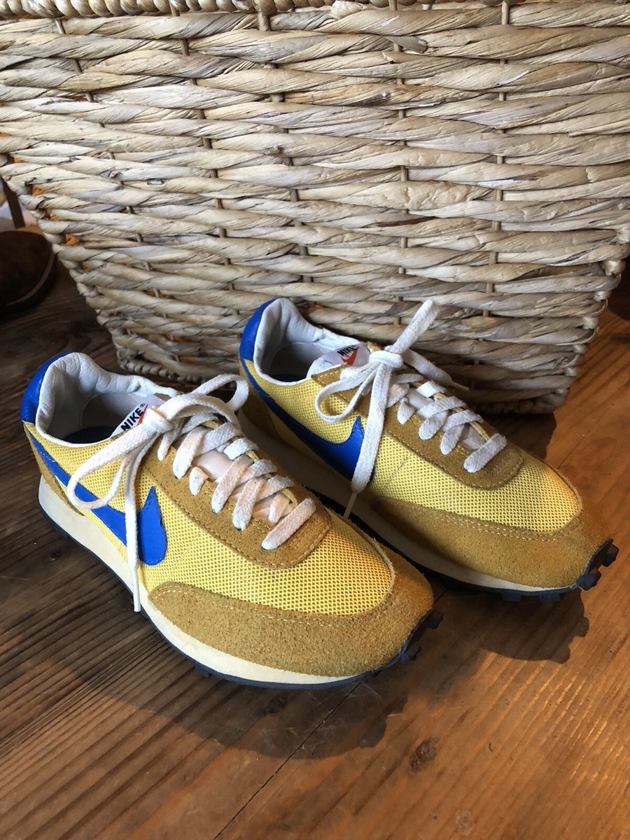RARE Nike Waffle Gold Yellow Blue Size Men Trainer Sneaker Suede  Women
