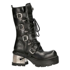 NEWROCK 373-S33 Ladies Black 100% Leather Boots Goth Punk Emo Rock Biker Boots