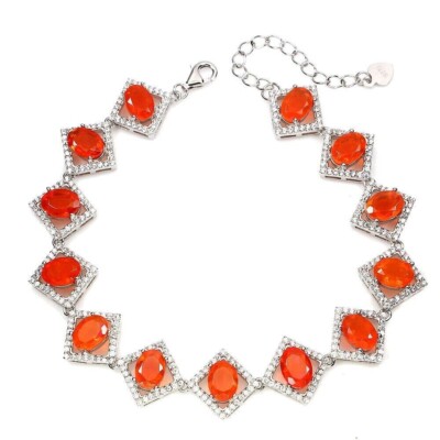 Silber Armband Feueropal echt natürlich abgebaut massiv Sterling Edelsteine 7 bis 8 Zoll