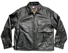 Vintage 90s Tommy Hilfiger Mens Large Leather Black Sports Jacket