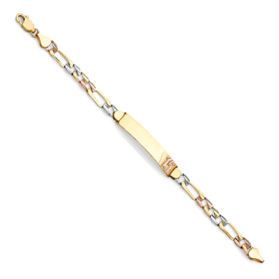 Ioka - 14K dreifarbiges DC Figaro Gliederarmband 15 Jahre ID - 7''