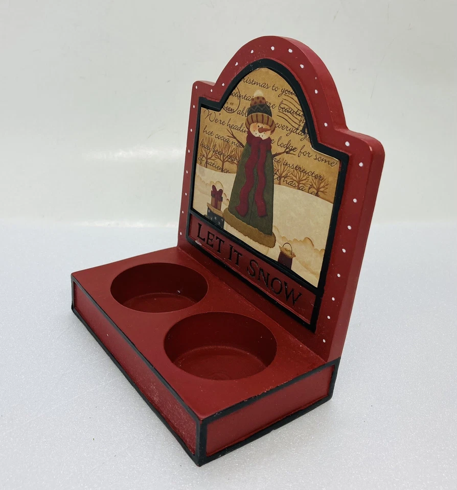 Candelabro vintage de muñeco de nieve navideño de los años 80 votivo “Let It Snow” resina roja 22 Foto 2 de 4