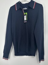 Ben Sherman Long Sleeve Knit Polo Pullover Navy Size M NWT