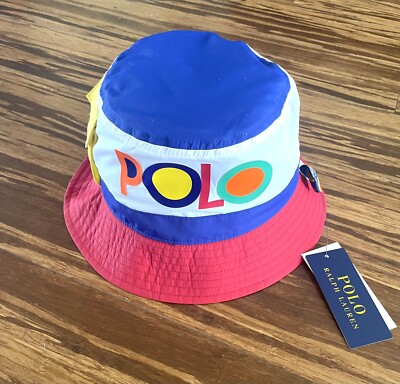 Polo Ralph Lauren Color Block Pony Reversible Bucket Hat Bungee Size L / XL New