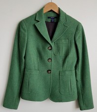 Gant Ladies Green 100% Wool Twill Tweed Blazer Jacket Size 8 Rrp £265