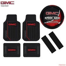 New 7pcs Gmc Elite Red Logo Car Truck Front Rear Floor Mats Steering Wheel Cover