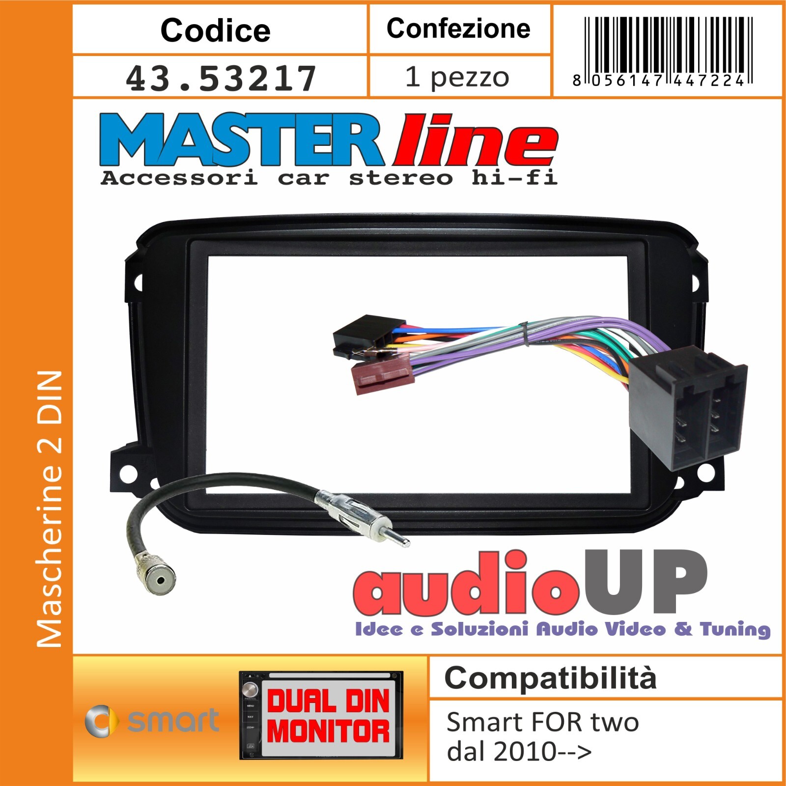 Mascherina Autoradio 2 DIN per Smart 451 2010-2014 Kit Montaggio Completo