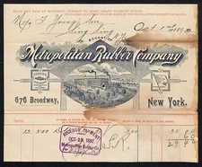 Metropolitan Rubber Co. Broadway NYC 1892 Billhead Townsend Young Sing Sing (#6)