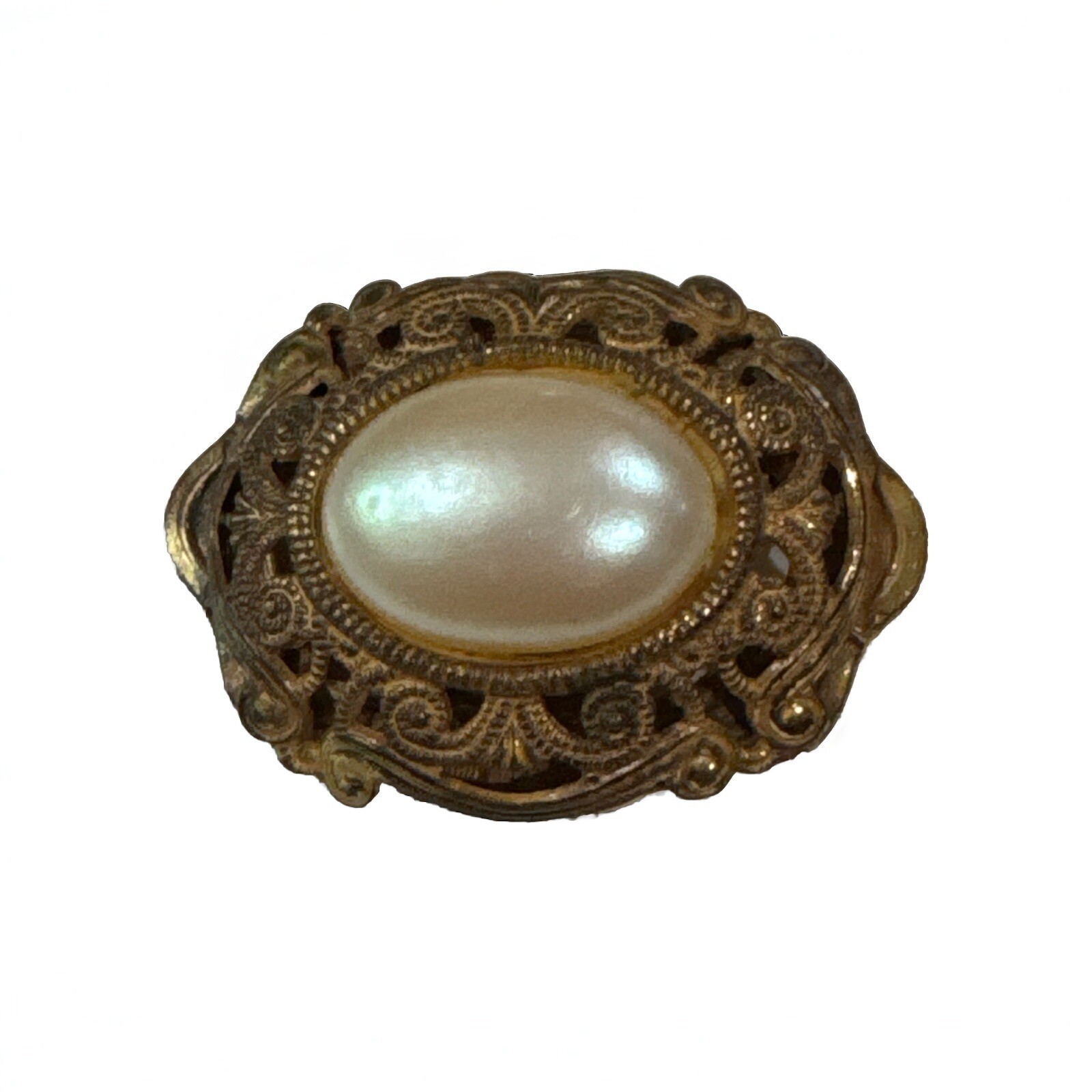 Vintage Signed Miriam Haskell Faux Pearl Brooch Pin Gold Tone