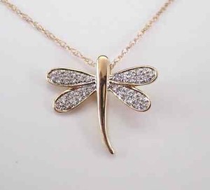 Authentic 0.30Ct Round Cut Moissanite Dragonfly Pendant 14K Yellow Gold Plated 18" Chain