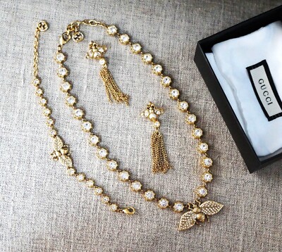 VINTAGE GUCCI BUG GOLD PLATED NECKLACE/BRACELET/ EARRINGS SET