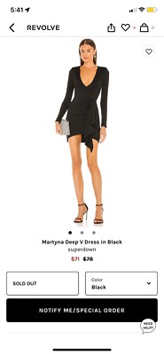 Superdown Black Long Sleeve Bodycon V-Neck Ruffle XS Stretchy Dress Revolve  | eBay