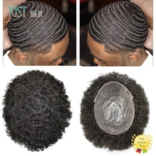 Afro Curly Black Men Toupee Hairpiece Full Poly Kinky Curly Human Hair PU system