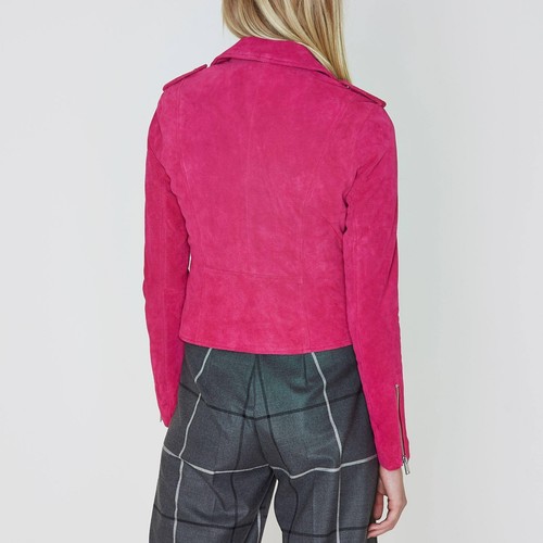 BNWT- RIVER ISLAND - UK 12 - 100% Real Leather Suede Biker Jacket -BARBIE Pink - 第 3/7 張圖片