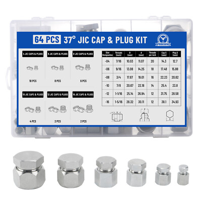 JIC 37° Flare Cap & Plug Kit – 64-teiliges Set Für Hydraulikadapter In Kunststoffbox